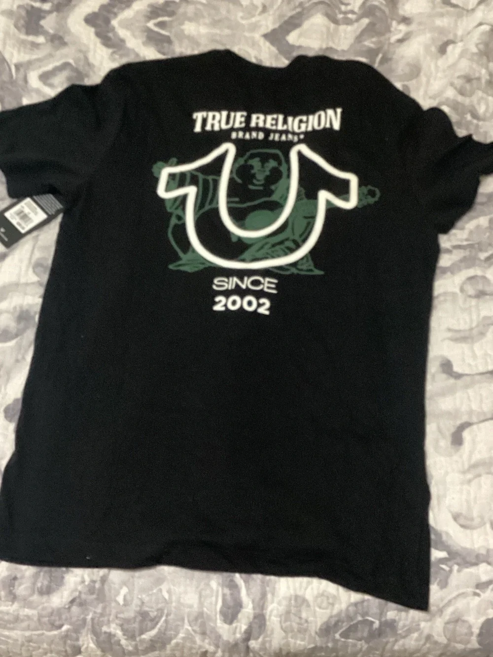 True Religion Black Short Sleeve Tee with White Horseshoe Logo